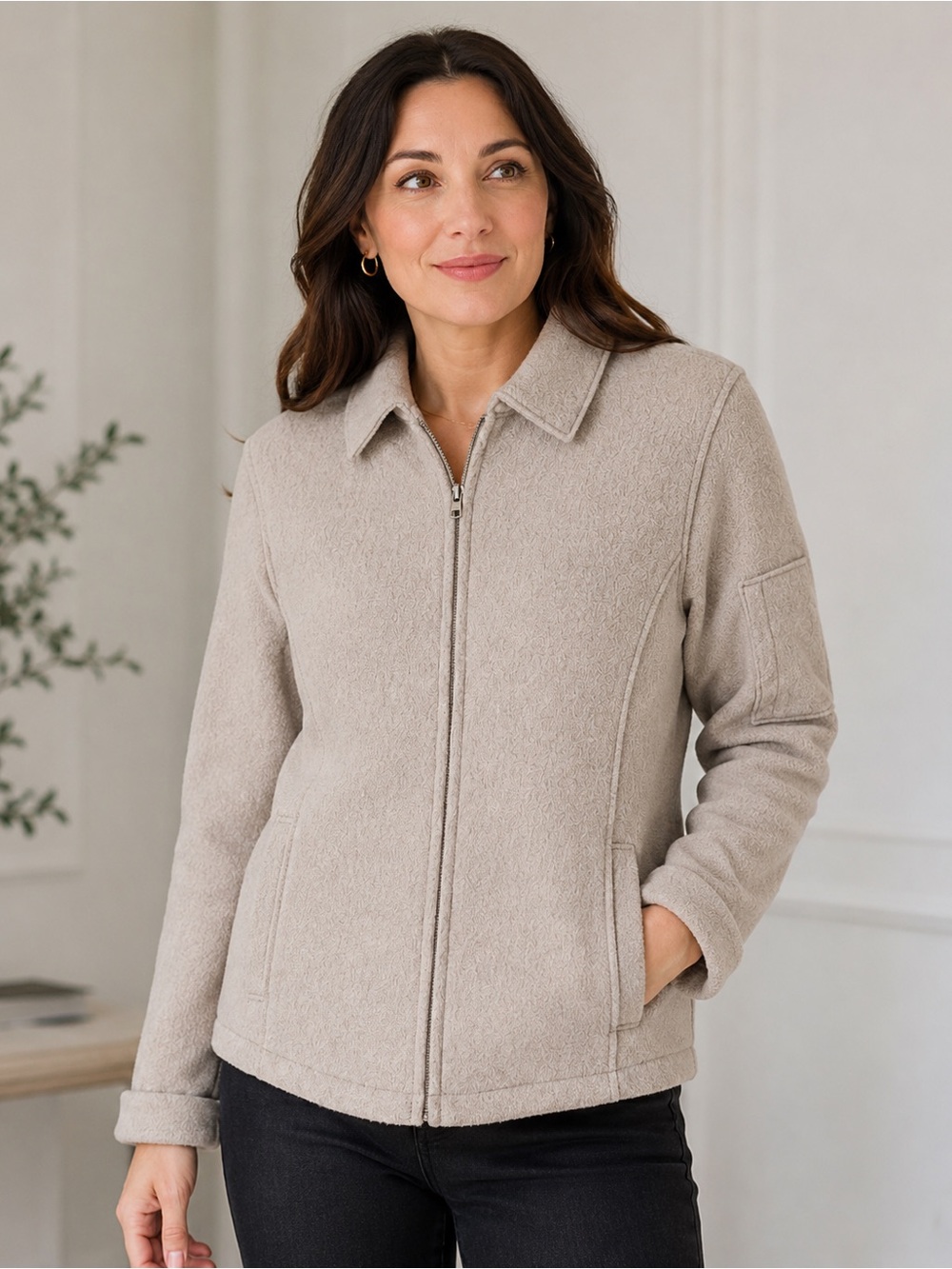 Title Nine Medium 100% Merino Wool Beige Taupe Zip Front Jacket